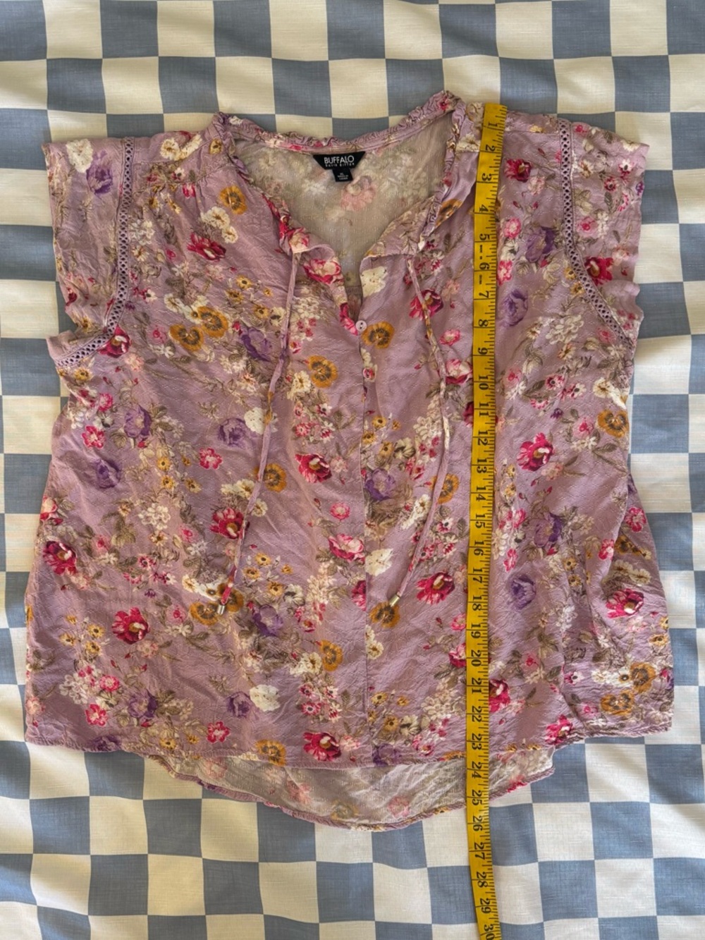 Buffalo David Bitton Lilac Floral Cap-Sleeve Blouse